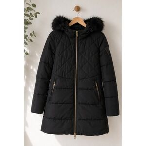 Zara Black Faux Fur Hood Puffer Parka Coat Cozy Winter Jacket Women's S